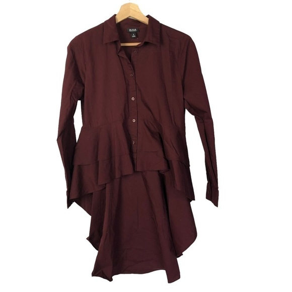 ANA Burgundy Red High Low Button Down Long Sleeve M - Picture 2 of 4